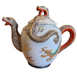 Dragon Ware Porcelain Tea Pot Vintage Moriage Japanese Made
